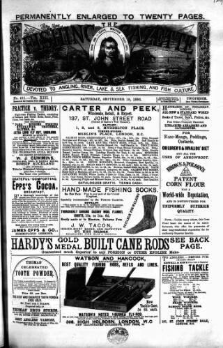 cover page of Fishing Gazette published on September 18, 1886