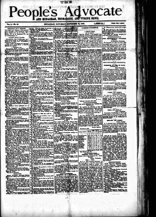 cover page of People's Advocate and Monaghan, Fermanagh, and Tyrone News published on November 15, 1879