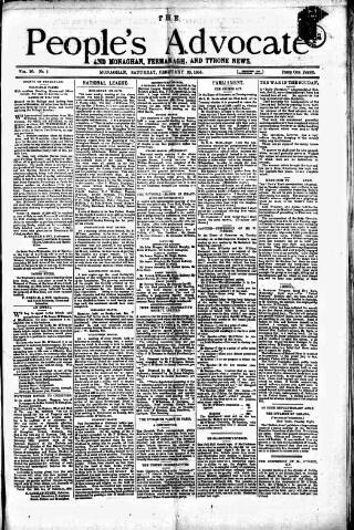 cover page of People's Advocate and Monaghan, Fermanagh, and Tyrone News published on February 28, 1885