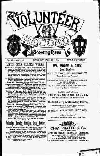 cover page of Volunteer Record & Shooting News published on February 28, 1885