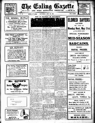 cover page of Ealing Gazette and West Middlesex Observer published on May 29, 1915