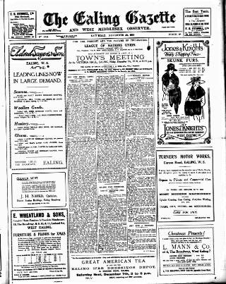cover page of Ealing Gazette and West Middlesex Observer published on November 30, 1918