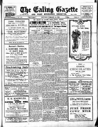 cover page of Ealing Gazette and West Middlesex Observer published on February 28, 1920