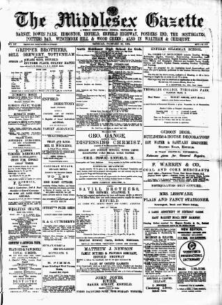 cover page of Middlesex Gazette published on February 28, 1891