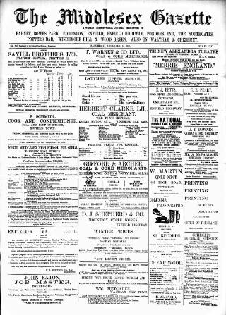 cover page of Middlesex Gazette published on November 15, 1902