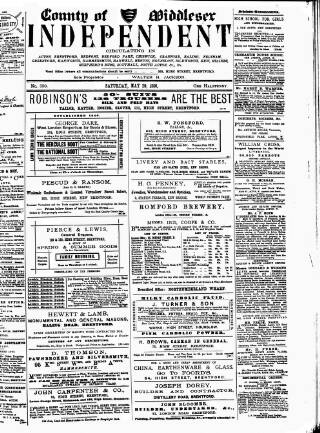 cover page of Middlesex Independent published on May 29, 1886