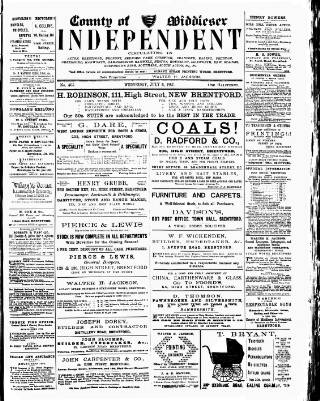 cover page of Middlesex Independent published on July 6, 1887
