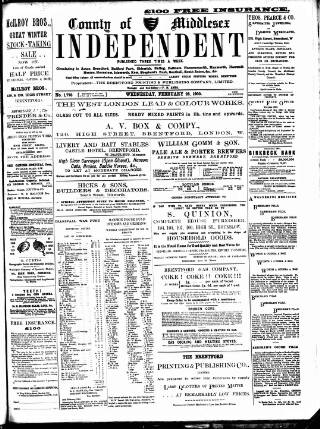 cover page of Middlesex Independent published on February 28, 1900