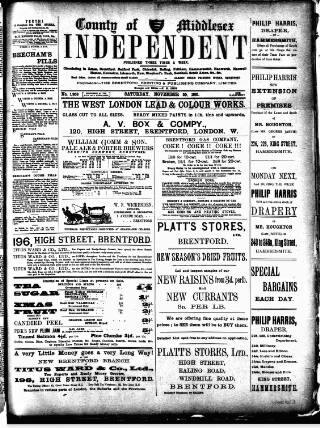 cover page of Middlesex Independent published on November 30, 1901