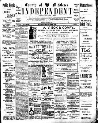 cover page of Middlesex Independent published on November 15, 1902