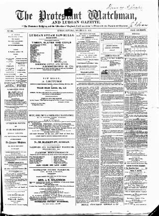 cover page of Protestant Watchman and Lurgan Gazette published on November 15, 1862