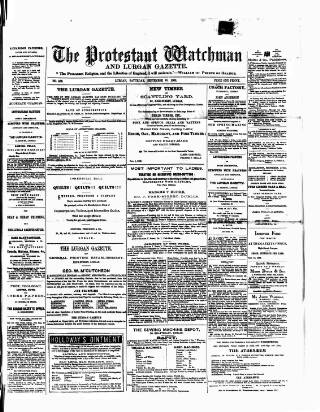 cover page of Protestant Watchman and Lurgan Gazette published on September 18, 1869