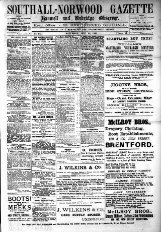 cover page of West Middlesex Gazette published on November 30, 1895