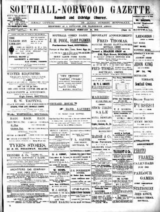 cover page of West Middlesex Gazette published on February 28, 1903