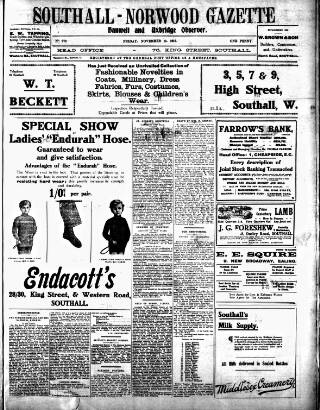 cover page of West Middlesex Gazette published on November 15, 1912