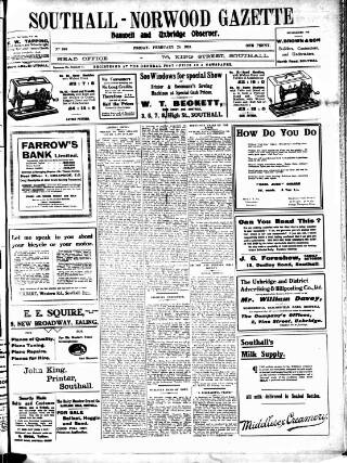 cover page of West Middlesex Gazette published on February 28, 1913