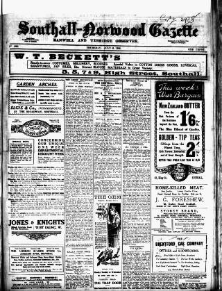 cover page of West Middlesex Gazette published on July 6, 1916