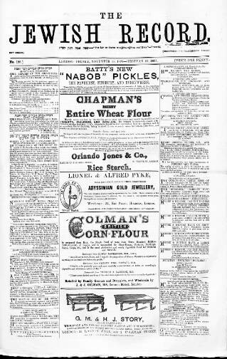 cover page of Jewish Record published on November 18, 1870