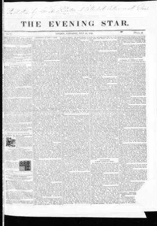 cover page of Evening Star (London) published on July 30, 1842