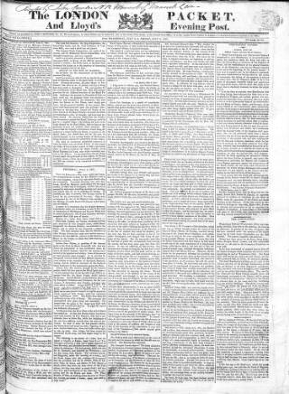 cover page of London Packet and New Lloyd's Evening Post published on July 6, 1821