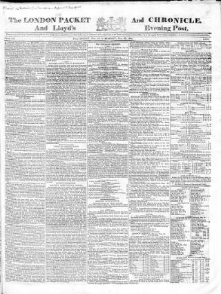 cover page of London Packet and New Lloyd's Evening Post published on February 28, 1825