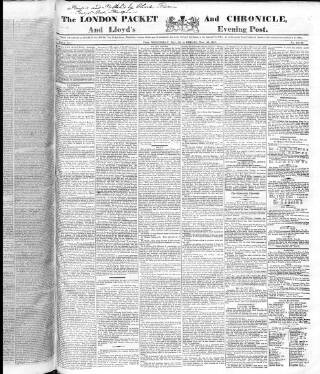 cover page of London Packet and New Lloyd's Evening Post published on November 30, 1827