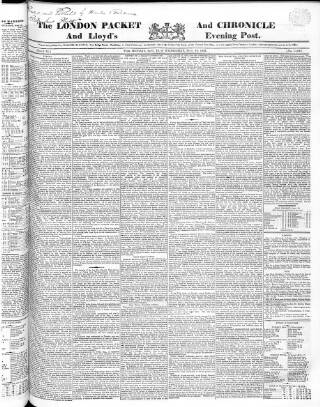 cover page of London Packet and New Lloyd's Evening Post published on September 18, 1833
