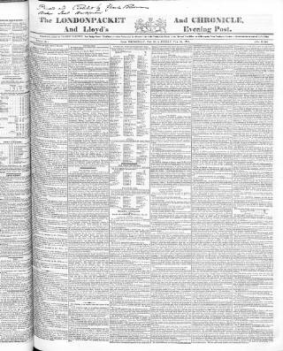 cover page of London Packet and New Lloyd's Evening Post published on February 28, 1834