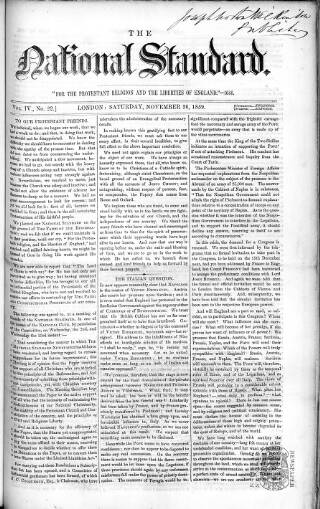 cover page of National Standard published on November 26, 1859