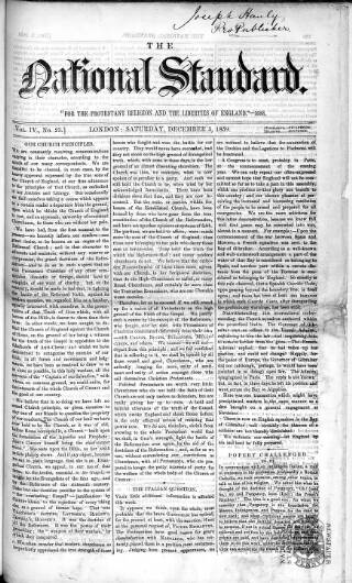 cover page of National Standard published on December 3, 1859