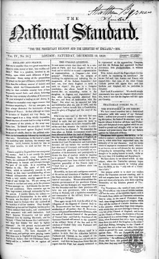 cover page of National Standard published on December 10, 1859