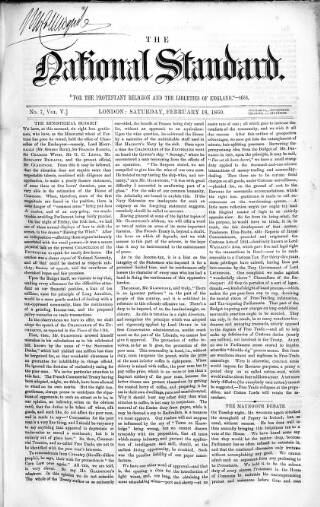 cover page of National Standard published on February 18, 1860