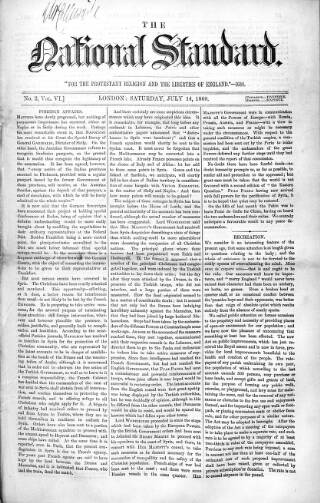 cover page of National Standard published on July 14, 1860