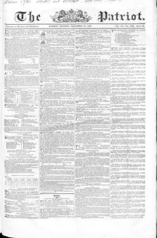 cover page of Patriot published on December 30, 1839