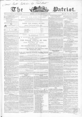 cover page of Patriot published on December 30, 1850
