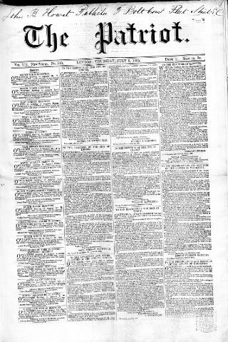 cover page of Patriot published on July 6, 1865