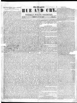cover page of People's Hue and Cry or Weekly Police Register published on July 13, 1834
