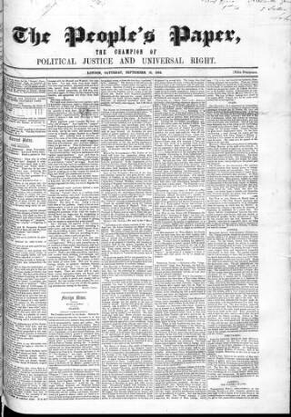 cover page of People's Paper published on September 18, 1852