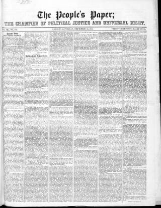 cover page of People's Paper published on December 30, 1854