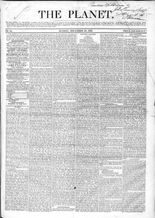 cover page of Planet published on December 30, 1838