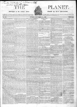 cover page of Planet published on November 15, 1840