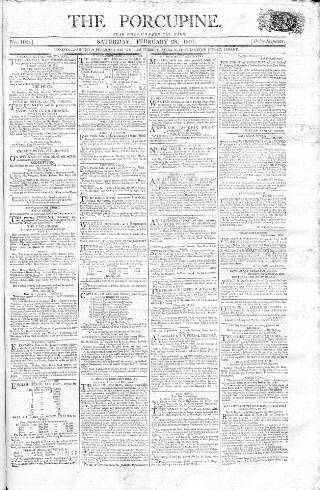 cover page of Porcupine published on February 28, 1801
