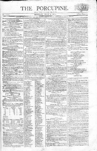 cover page of Porcupine published on July 6, 1801