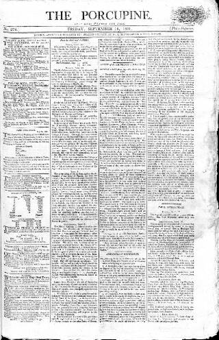 cover page of Porcupine published on September 18, 1801