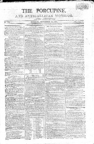 cover page of Porcupine published on November 30, 1801
