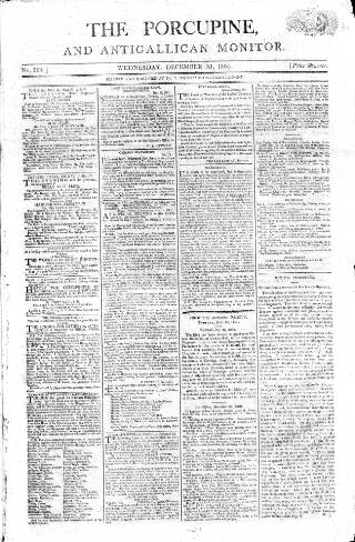 cover page of Porcupine published on December 30, 1801