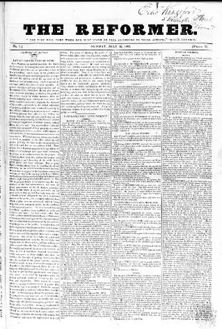 cover page of Reformer published on July 10, 1831