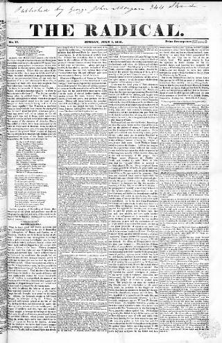 cover page of Radical 1836 published on July 3, 1836