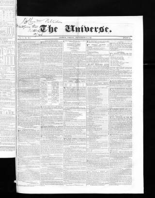 cover page of Universe published on September 18, 1846