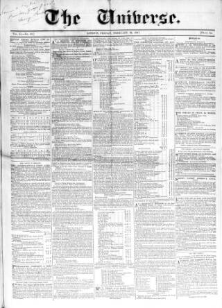 cover page of Universe published on February 26, 1847